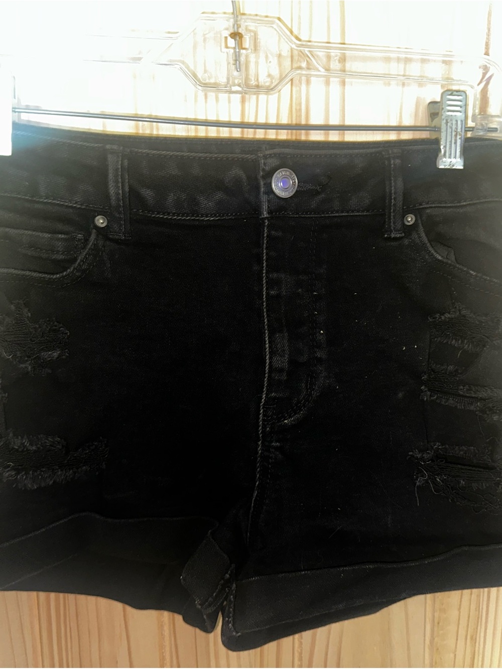 Wax Jean Black Denim Shorts with Subtle Stitching & Distressing